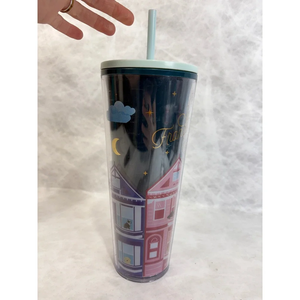 Starbucks San Francisco Painted Ladies Dogs Cold Cup Tumbler 24oz Teal Mint‎ Lid